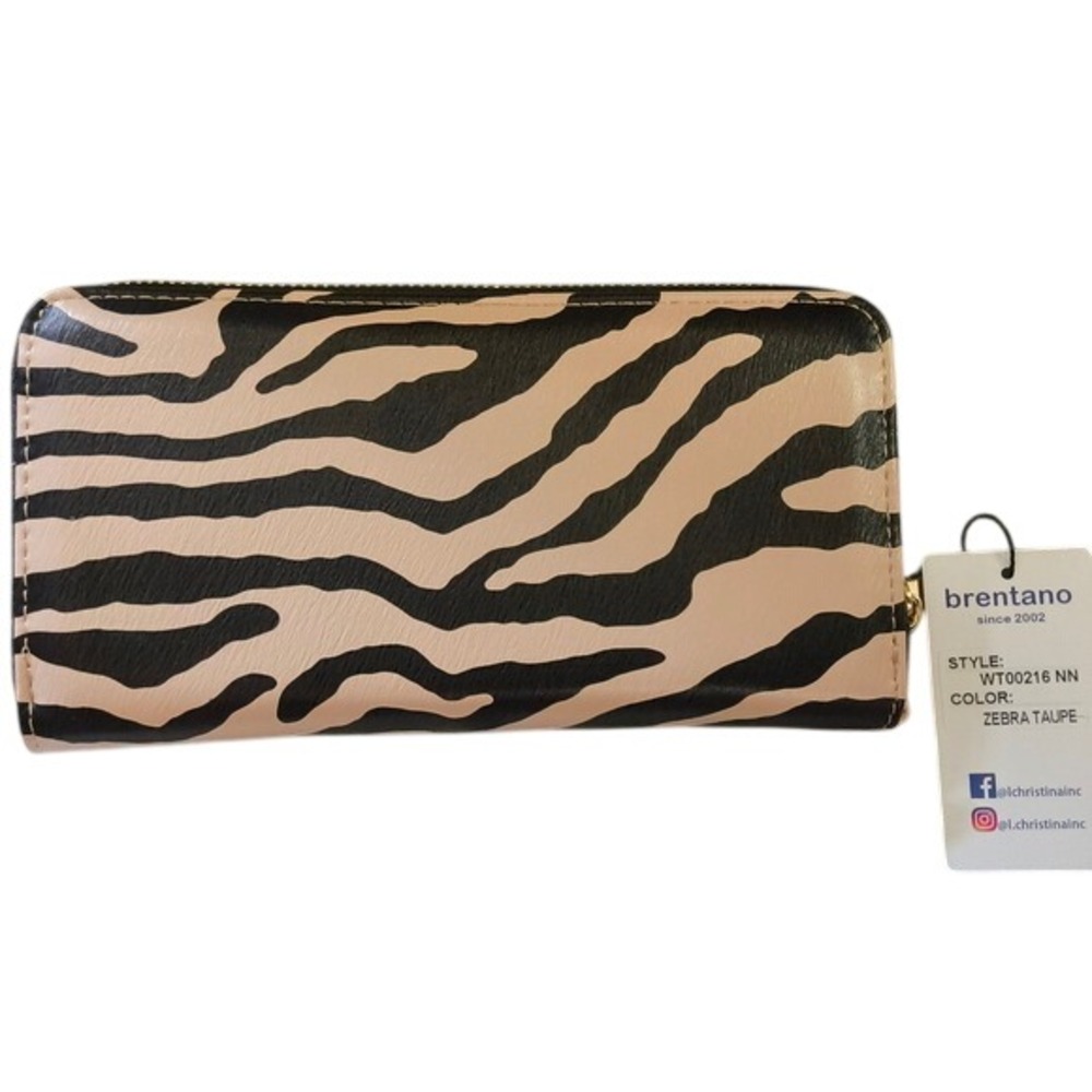 NWT Brentano RFID Blocking Zebra Print Black Long Zippy Wallet Wrislet
